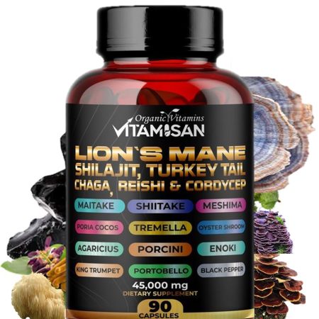 Lion Mane Mushroom Complex 45000mg with Shilajit  90 Caps USA VITAMISAN
