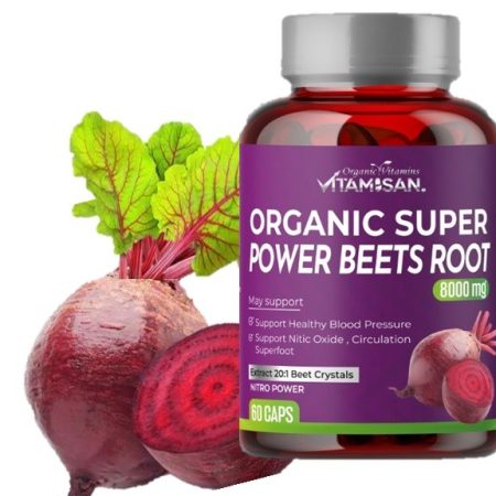 Vitamisan Organic Super Power Beets Root 8000mg – 60 Capsules Natural Heart & Circulation Support | Nitric Oxide Booster