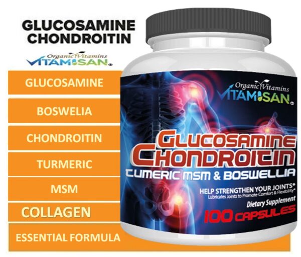 Glucosamine Chondroitin with Turmeric, MSM & Boswellia – Joint Support Supplement for Mobility, Comfort & Flexibility – 100 Capsules by Vitamisan