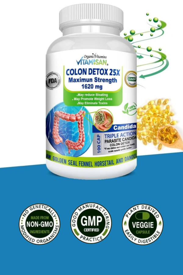 333333333333333333333333 Vitamisan Colon Detox 25X – Maximum Strength 1620mg – Triple Action Cleanse with Parasite & Candida Support – Natural Detox & Weight Management – 100 Veggie Capsules – Non-GMO