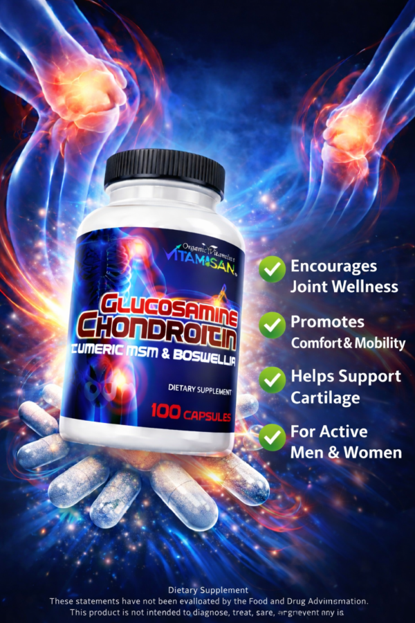 Glucosamine Chondroitin with Turmeric, MSM & Boswellia – Joint Support Supplement for Mobility, Comfort & Flexibility – 100 Capsules by Vitamisan