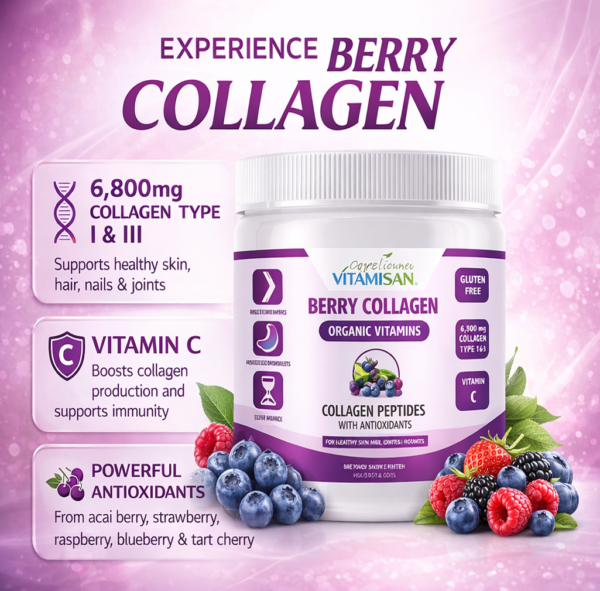 BERRY PROMO3 Premium Berry Collagen Peptides 6,800mg – Hydrolyzed Collagen with Vitamin C for Skin, Hair & Joint Support
