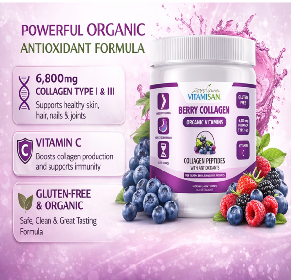 BERRY PROMO4 Premium Berry Collagen Peptides 6,800mg – Hydrolyzed Collagen with Vitamin C for Skin, Hair & Joint Support