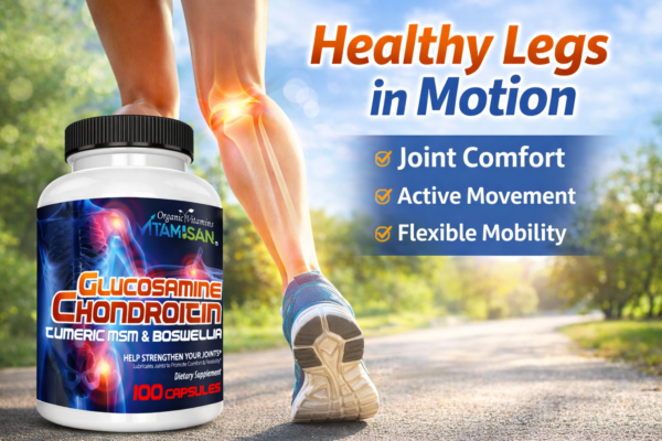 Glucosamine Chondroitin with Turmeric, MSM & Boswellia – Joint Support Supplement for Mobility, Comfort & Flexibility – 100 Capsules by Vitamisan
