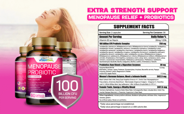 INGREDIENTES-1.png Menopause Probiotic for Women – 100 Billion CFU | Natural Hormone Balance, Hot Flash & Mood Relief, Vaginal & Gut Health Support | 4-in-1 Menopause Supplement | Vegan, Non-GMO, USA Made – 60 Capsules