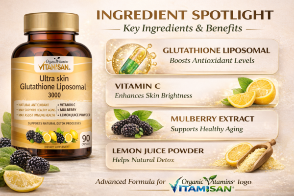 Ultra Skin Glutathione Liposomal 3000mg – Antioxidant Support with Vitamin C, Mulberry & Lemon | 90 Capsules