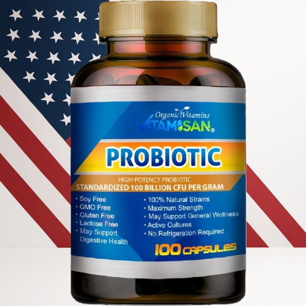 PROBIOTIC_1B Vitamisan Probiotic 100 Billion CFU – Maximum Strength, 100 Capsules – Immune & Digestive Support – Non-GMO, Gluten-Free