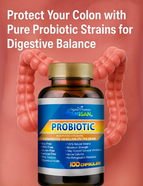 PROB_FACTS Vitamisan Probiotic 100 Billion CFU – Maximum Strength, 100 Capsules – Immune & Digestive Support – Non-GMO, Gluten-Free