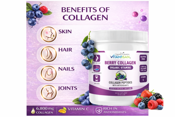PROMO BERRY 8 Premium Berry Collagen Peptides 6,800mg – Hydrolyzed Collagen with Vitamin C for Skin, Hair & Joint Support