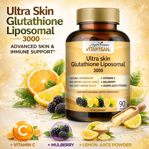 Ultra Skin Glutathione Liposomal 3000mg – Antioxidant Support with Vitamin C, Mulberry & Lemon | 90 Capsules