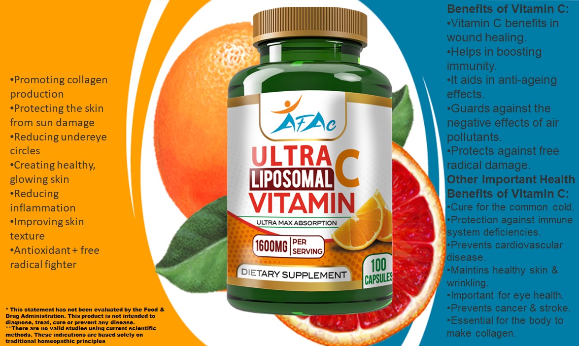 ULTRA LIPOSOMAL VITAMIN C 1600 MG 100 CAPSULES  High Absorption AFAC