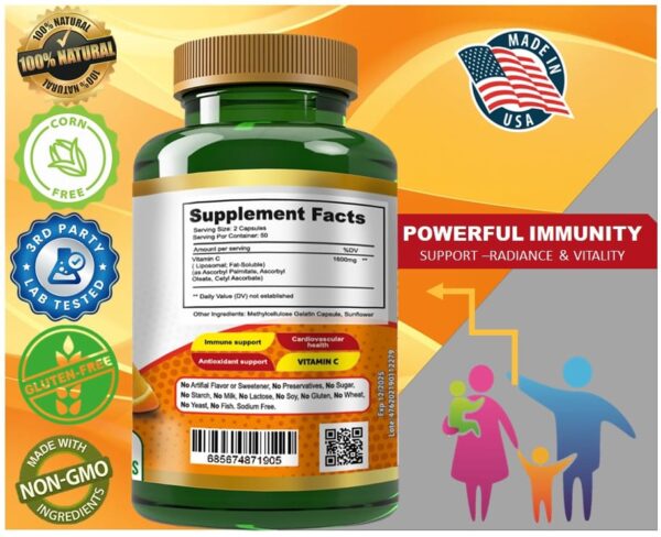 ULTRA LIPOSOMAL VITAMIN C 1600 MG 100 CAPSULES  High Absorption AFAC