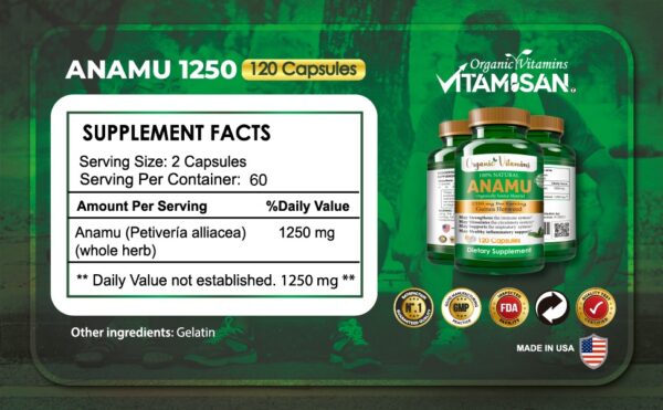 Anamu 1250mg 100% Organically Grown 120 caps