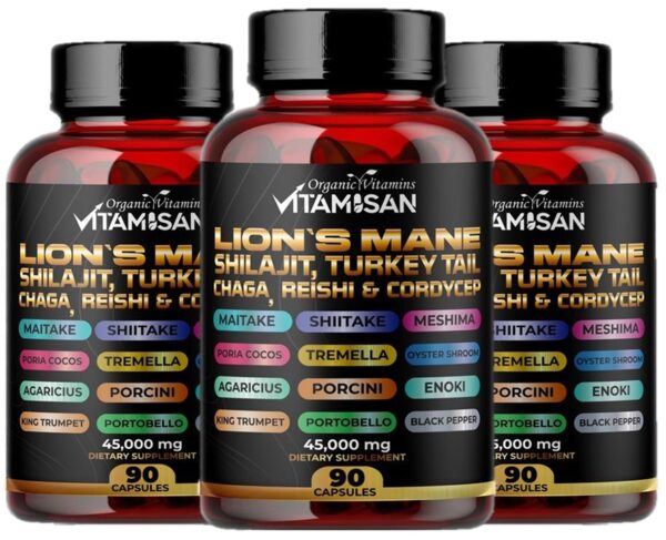 Lion Mane Mushroom Complex 45000mg with Shilajit  90 Caps USA VITAMISAN