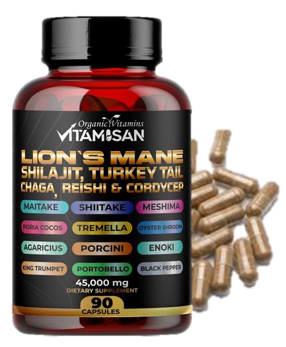 Lion Mane Mushroom Complex 45000mg with Shilajit  90 Caps USA VITAMISAN