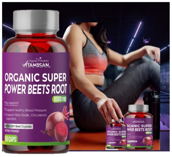 Vitamisan Organic Super Power Beets Root 8000mg – 60 Capsules Natural Heart & Circulation Support | Nitric Oxide Booster