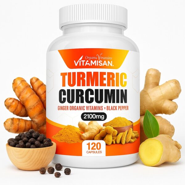 Turmeric Curcumin 2100mg with Black Pepper & Ginger - Anti-Inflammatory, Joint Support, Immune Booster - 120 Capsules - Organic, High Potency, Natural Pain Relief Supplement"
