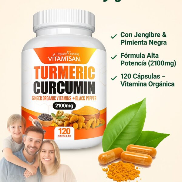 Turmeric Curcumin 2100mg with Black Pepper & Ginger - Anti-Inflammatory, Joint Support, Immune Booster - 120 Capsules - Organic, High Potency, Natural Pain Relief Supplement"