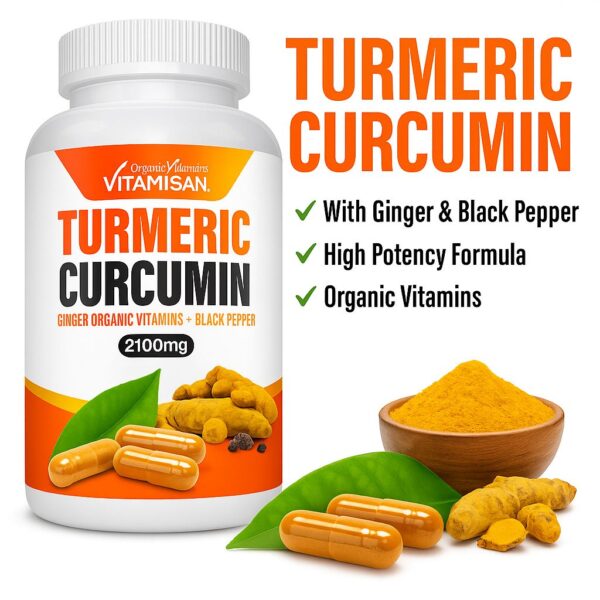 Turmeric Curcumin 2100mg with Black Pepper & Ginger - Anti-Inflammatory, Joint Support, Immune Booster - 120 Capsules - Organic, High Potency, Natural Pain Relief Supplement"