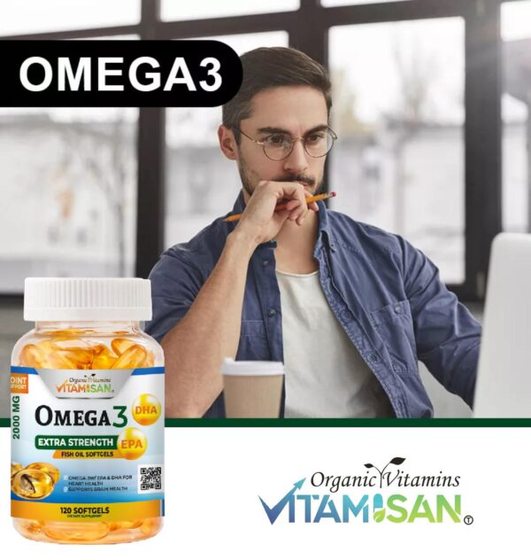 Omega 3 Fish Oil Capsules Strength 120 softgels EPA & DHA, Highest Potency VITAMISAN