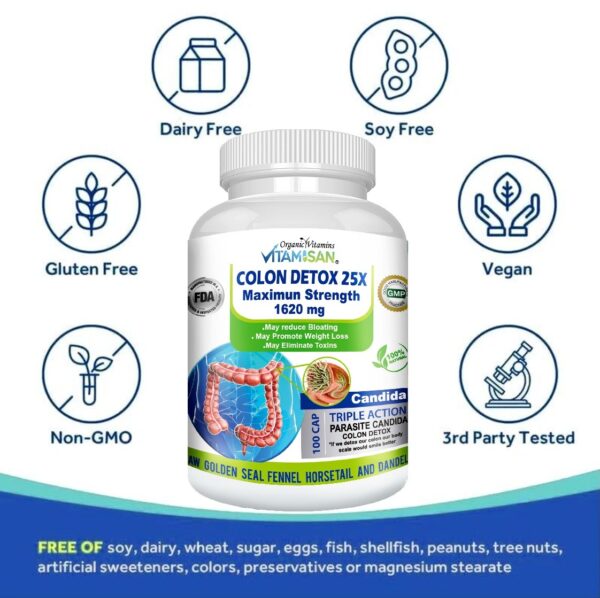 WhatsApp-Image-2025-07-30-at-6.19.43-PM-1.jpeg Vitamisan Colon Detox 25X – Maximum Strength 1620mg – Triple Action Cleanse with Parasite & Candida Support – Natural Detox & Weight Management – 100 Veggie Capsules – Non-GMO