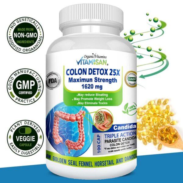 WhatsApp-Image-2025-07-30-at-6.19.43-PM.jpeg Vitamisan Colon Detox 25X – Maximum Strength 1620mg – Triple Action Cleanse with Parasite & Candida Support – Natural Detox & Weight Management – 100 Veggie Capsules – Non-GMO