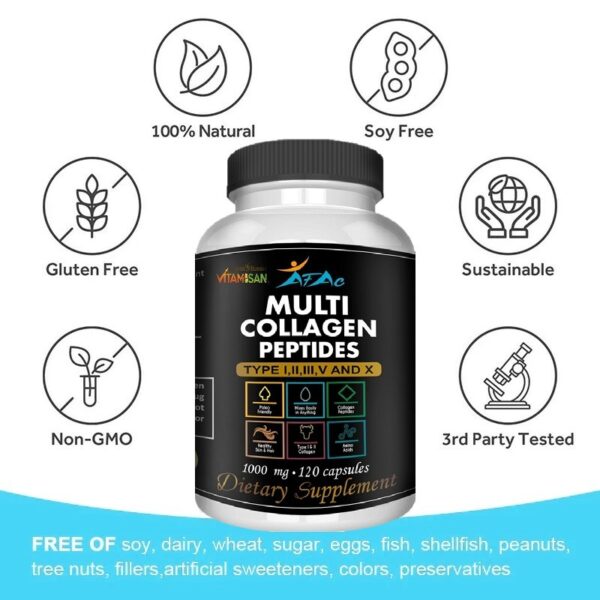 Multi Collagen Peptides VITAMISAN AFAC 120 Caps – Hair, Skin, Nails & Joint Support | Type I, II, III, V, X