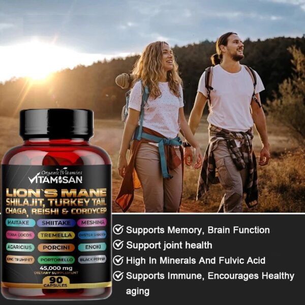 Lion Mane Mushroom Complex 45000mg with Shilajit  90 Caps USA VITAMISAN