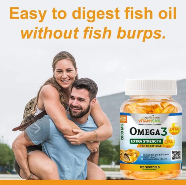 Omega 3 Fish Oil Capsules Strength 120 softgels EPA & DHA, Highest Potency VITAMISAN