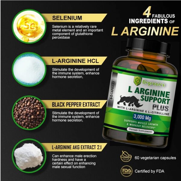 L-Arginine Support Plus by Drgreen’s – Advanced Nitric Oxide Supplement for Muscle Growth, Vascularity & Faster Recovery – 3000mg Formula