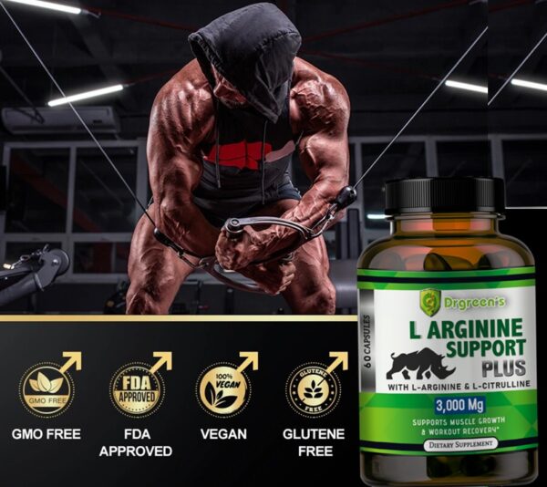 L-Arginine Support Plus by Drgreen’s – Advanced Nitric Oxide Supplement for Muscle Growth, Vascularity & Faster Recovery – 3000mg Formula