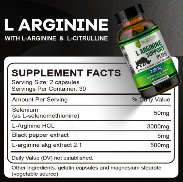 L-Arginine Support Plus by Drgreen’s – Advanced Nitric Oxide Supplement for Muscle Growth, Vascularity & Faster Recovery – 3000mg Formula