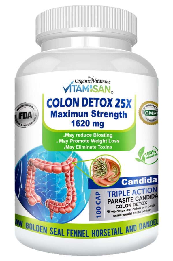 WhatsApp-Image-2025-08-01-at-4.53.06-PM.jpeg Vitamisan Colon Detox 25X – Maximum Strength 1620mg – Triple Action Cleanse with Parasite & Candida Support – Natural Detox & Weight Management – 100 Veggie Capsules – Non-GMO