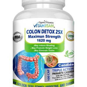 WhatsApp Image 2025-12-18 at 5.39.40 PM (1) Vitamisan Colon Detox 25X – Maximum Strength 1620mg – Triple Action Cleanse with Parasite & Candida Support – Natural Detox & Weight Management – 100 Veggie Capsules – Non-GMO