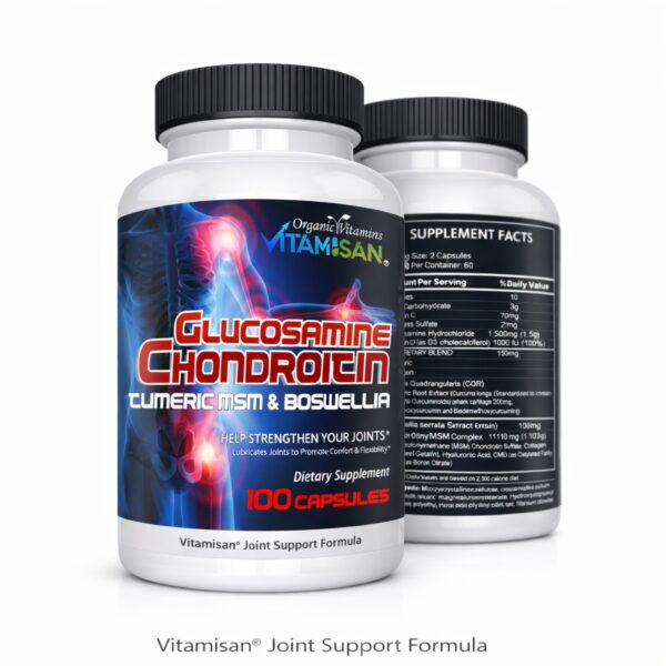 Glucosamine Chondroitin with Turmeric, MSM & Boswellia – Joint Support Supplement for Mobility, Comfort & Flexibility – 100 Capsules by Vitamisan