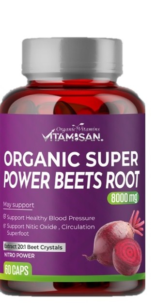 Vitamisan Organic Super Power Beets Root 8000mg – 60 Capsules Natural Heart & Circulation Support | Nitric Oxide Booster