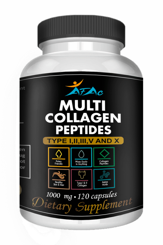 Multi Collagen Peptides VITAMISAN AFAC 120 Caps – Hair, Skin, Nails & Joint Support | Type I, II, III, V, X