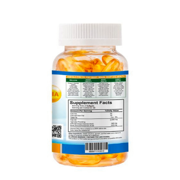 Omega 3 Fish Oil Capsules Strength 120 softgels EPA & DHA, Highest Potency VITAMISAN