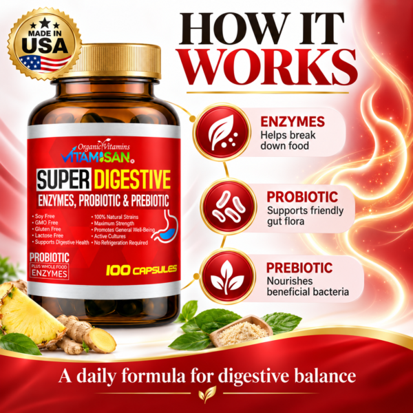 how-digestive-enzymes-probiotic-prebiotic-work-gut-flora-support.jpg Super Digestive enzymes probiotics prebiotics VITAMISAN