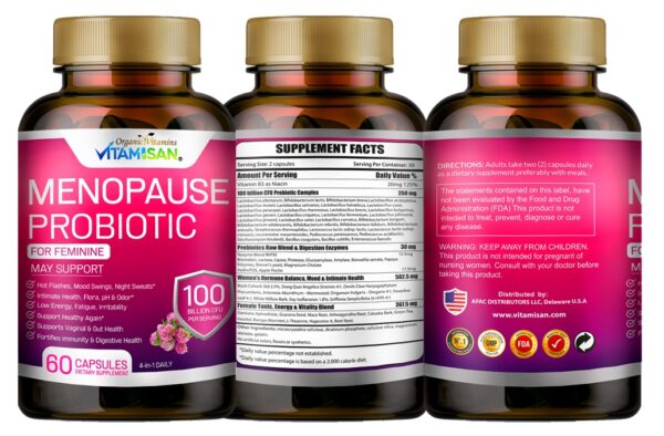 menopause-ingredintes.jpg Menopause Probiotic for Women – 100 Billion CFU | Natural Hormone Balance, Hot Flash & Mood Relief, Vaginal & Gut Health Support | 4-in-1 Menopause Supplement | Vegan, Non-GMO, USA Made – 60 Capsules