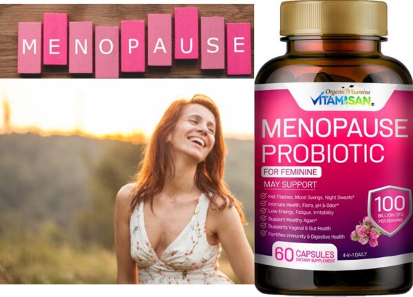 menopuase-probiotic.jpg Menopause Probiotic for Women – 100 Billion CFU | Natural Hormone Balance, Hot Flash & Mood Relief, Vaginal & Gut Health Support | 4-in-1 Menopause Supplement | Vegan, Non-GMO, USA Made – 60 Capsules