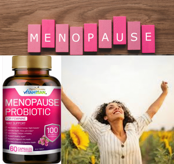 menopuase-probiotic2-front.png Menopause Probiotic for Women – 100 Billion CFU | Natural Hormone Balance, Hot Flash & Mood Relief, Vaginal & Gut Health Support | 4-in-1 Menopause Supplement | Vegan, Non-GMO, USA Made – 60 Capsules