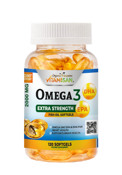 Omega 3 Fish Oil Capsules Strength 120 softgels EPA & DHA, Highest Potency VITAMISAN