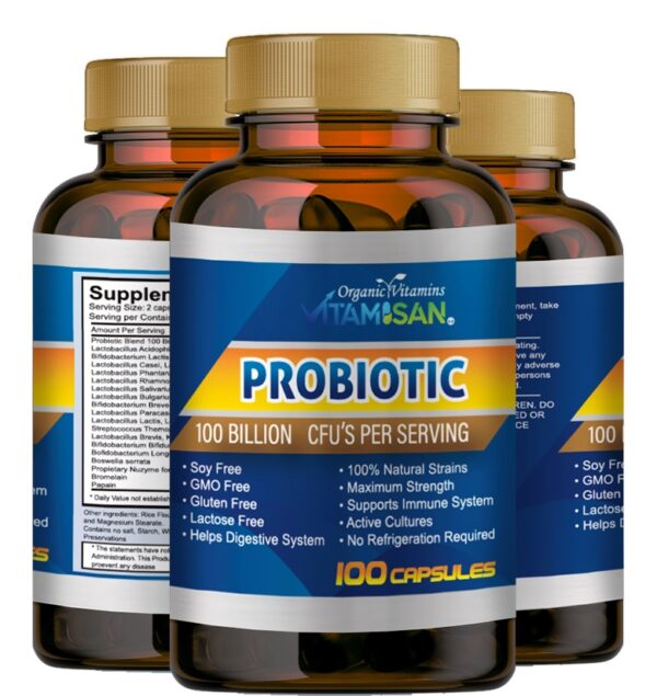 probiostos.jpg Vitamisan Probiotic 100 Billion CFU – Maximum Strength, 100 Capsules – Immune & Digestive Support – Non-GMO, Gluten-Free