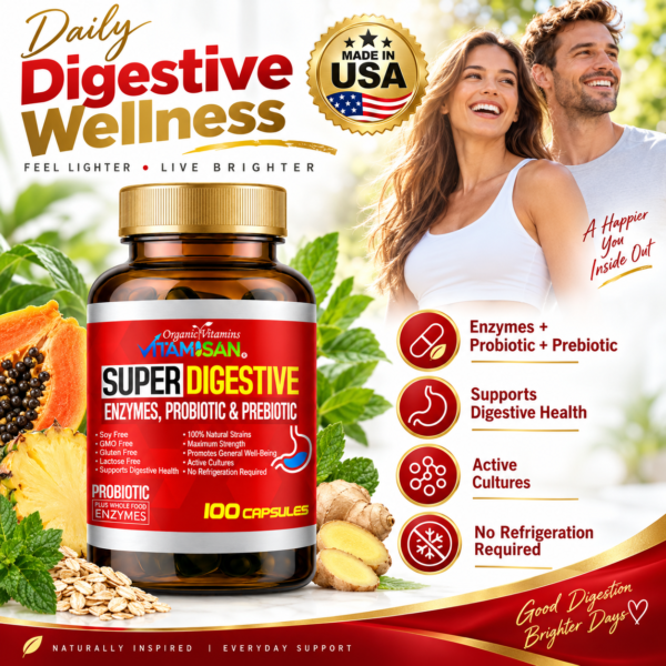 vitamisan-super-digestive-enzymes-probiotic-prebiotic-100-capsules-made-in-usa.jpg Super Digestive enzymes probiotics prebiotics VITAMISAN