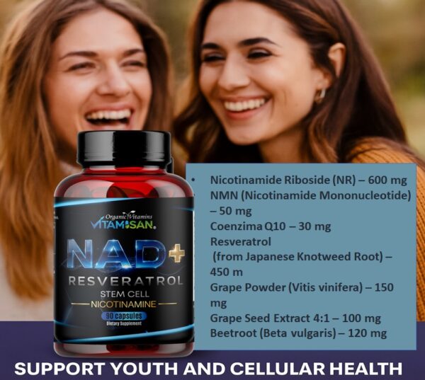 NAD+ Supplement with Resveratrol & Nicotinamide – Cellular Energy, Longevity & Antioxidant