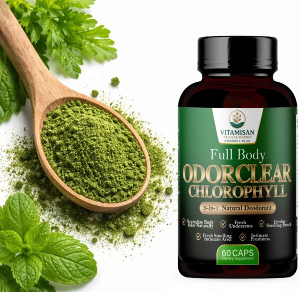 Full Body Odor Clear Chlorophyll Capsules – Natural Internal Deodorant for Breath, Underarms & Intimate Freshness – Chlorophyll Detox Formula – 60 Capsules