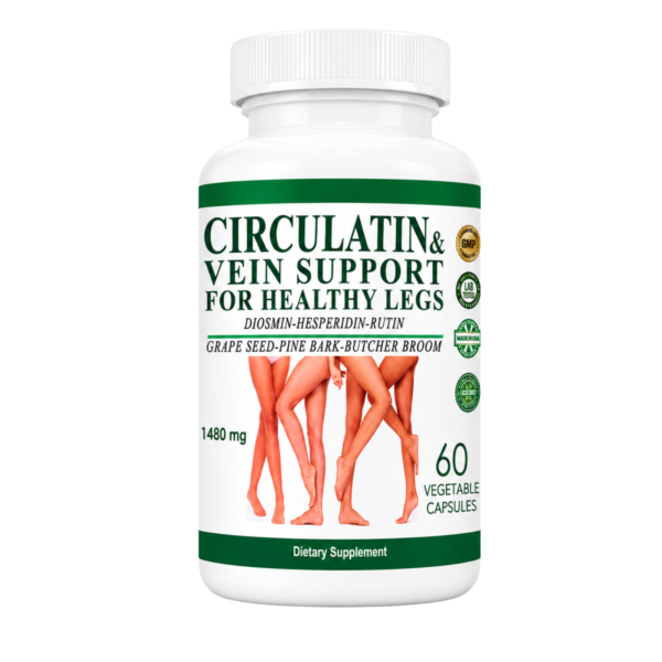 CIRCULATIN FONDO BLANCO Circulatin Vein Support & Healthy Leg Circulation Supplement 1480 mg – Diosmin Hesperidin Rutin Grape Seed Pine Bark Butcher's Broom – 60 Veg Capsules