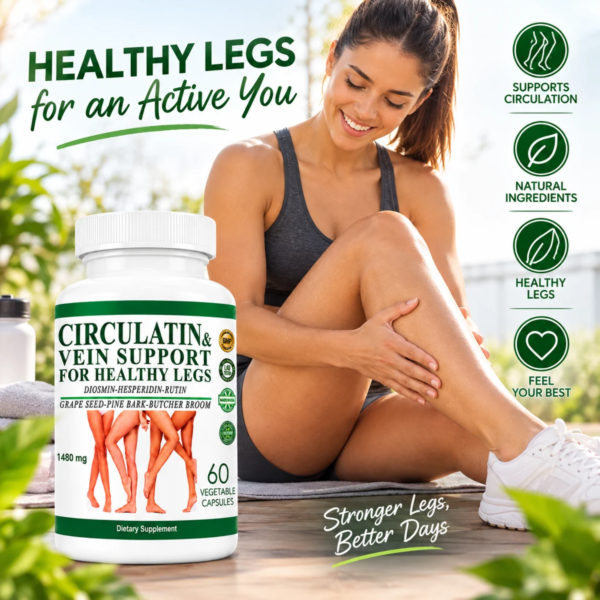 circula (2000 x 2000 px) (1) Circulatin Vein Support & Healthy Leg Circulation Supplement 1480 mg – Diosmin Hesperidin Rutin Grape Seed Pine Bark Butcher's Broom – 60 Veg Capsules