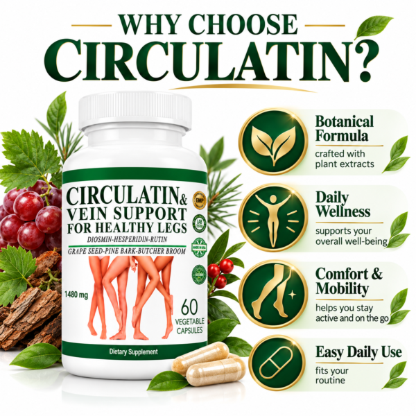 circulatin-vein-support-active-lifestyle-women.jpg Circulatin Vein Support & Healthy Leg Circulation Supplement 1480 mg – Diosmin Hesperidin Rutin Grape Seed Pine Bark Butcher's Broom – 60 Veg Capsules